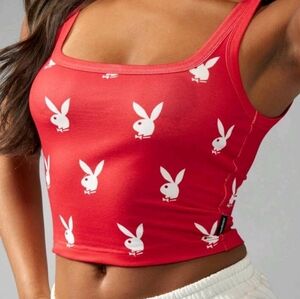 red Playboy crop tank top